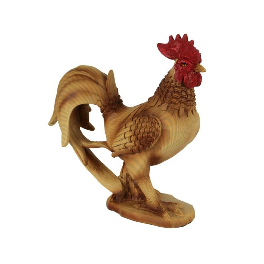 Faux Wood Carving Bamboo Look Standing Rooster Statue